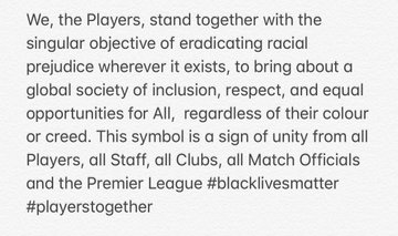 Black Lives Matter: EPL Players Joins The Protest Against Racism, See Details  