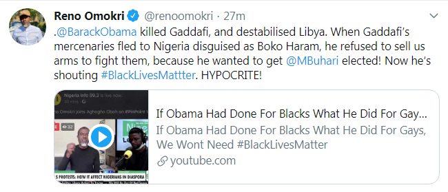 "Hypocrite" - Reno Omokri slams former US president Barack Obama