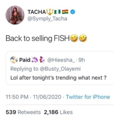 "Back To Selling Fish" - Tacha Shades Thelma