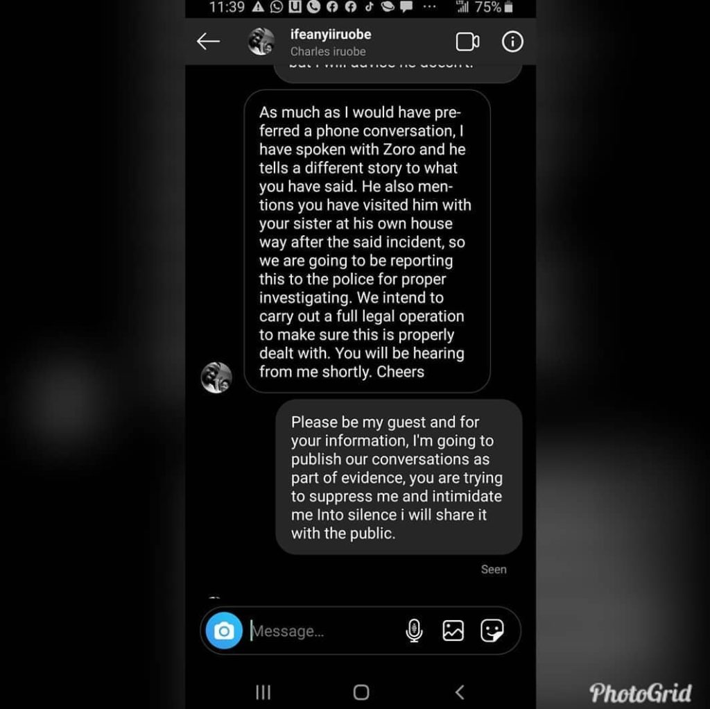 “They Are  Trying To Intimidate Me, To Make Me Quiet But I Won’t” – IG Lady Inflicts More Pain On, Zoro (Photo)