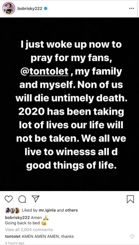 Bobrisky Says Some Heartfelt Prayers  For Fans And Tonto Dikeh