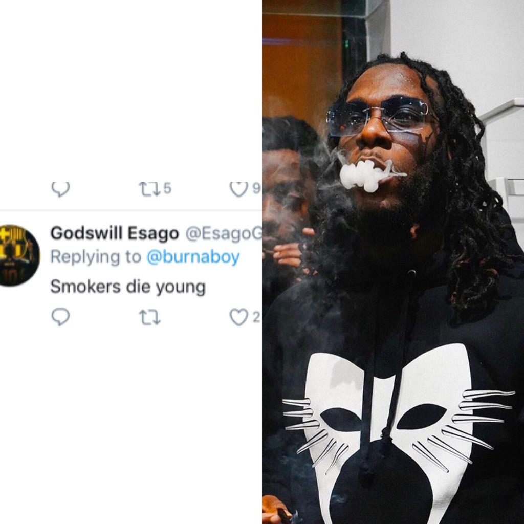 Burna Boy Reacts To Fans Telling Him That Smokers Die Young
