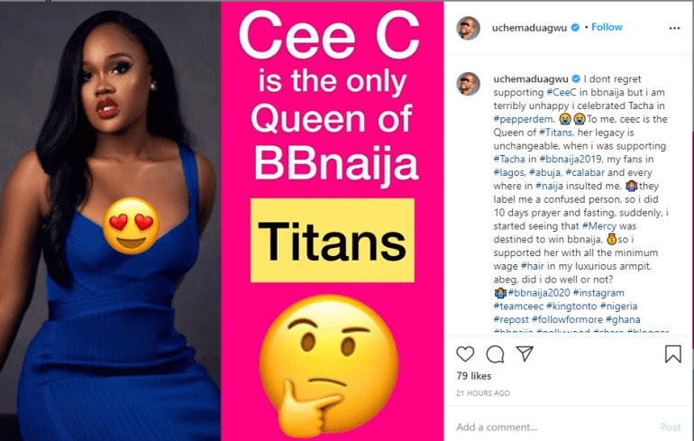 Popular Actor, Uche Maduagwu Shades Tacha