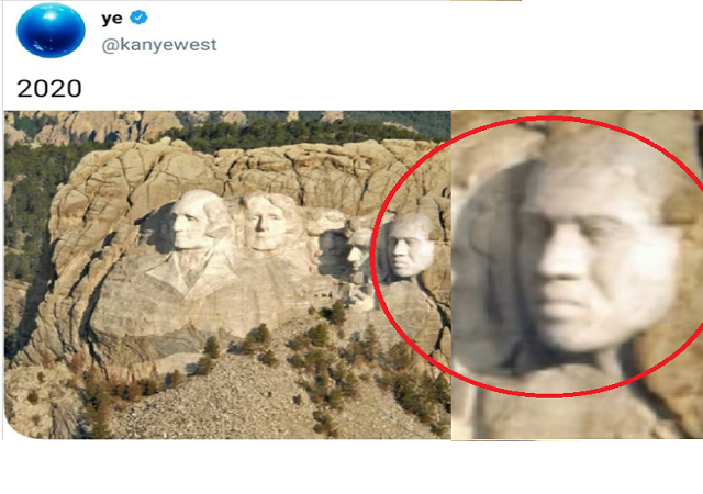 Kanye West picmixs himself with other US presidents on the famous Mount Rushmore