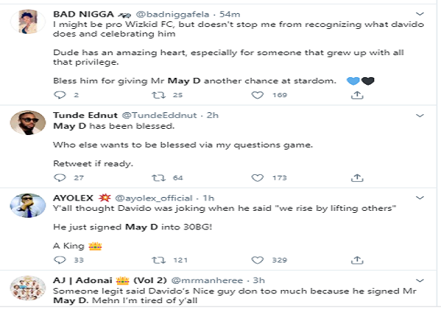 See Fans Reactions As Davido Signs May D To DMW Label