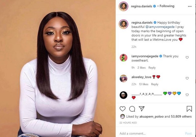 Regina Daniels Sends A Lovely Message To Yvonne Jegede On Her Birthday