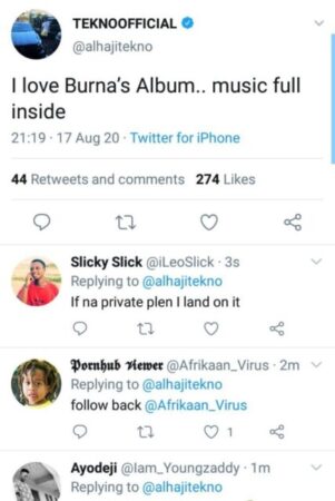"I Love Burna’s Album"– Tekno Reveals
