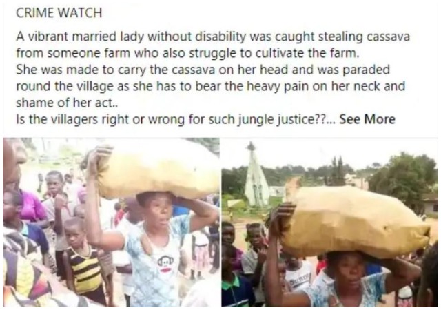 Woman Paraded After Stealing Cassava From Another Person’s Farm (Photos)