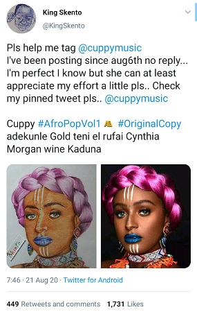 ‘She Is Too Proud’ –  Fans  React After A Man Calls Out DJ Cuppy For Not Appreciating His Art