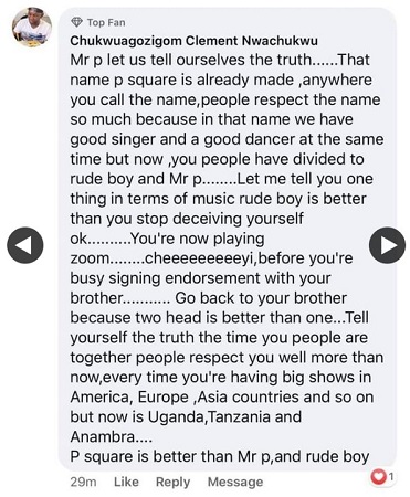 "I Am Now My Own Boss" - Mr. P Replies Fan Who Told Him To Go Back To Rudeboy