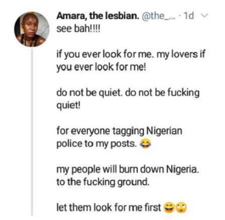 "My People Will Burn Down Nigeria"– Nigerian Lesbian Fires Back Over Recent Threat