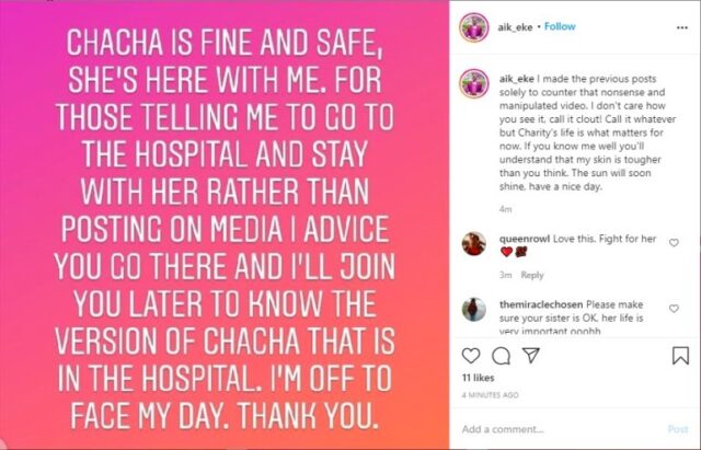 Chacha Eke’s Brother Aik Eke, Gives Updates on Chacha’s Health in New Post