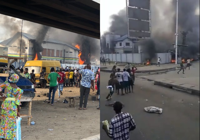 Moment Orile Police Station Was Set on Fire by Suspected Hoodlums [photos]