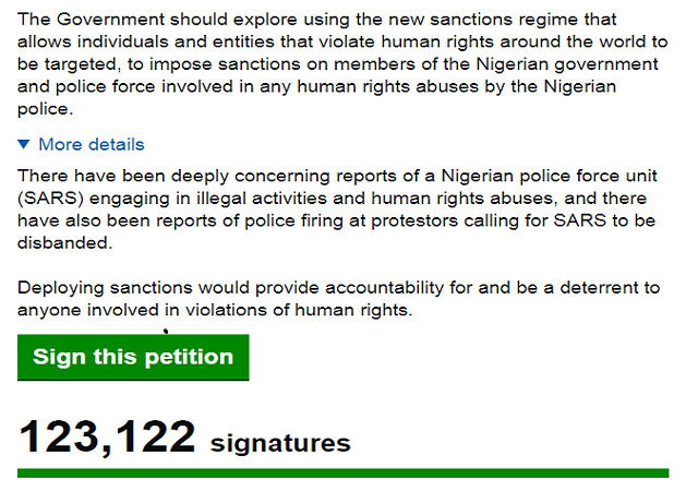 120,000+ People Sign Petition for the UK Government against Nigeria Government