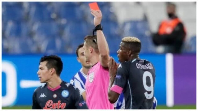 Osimhen Receives First Red Card of His Football Career