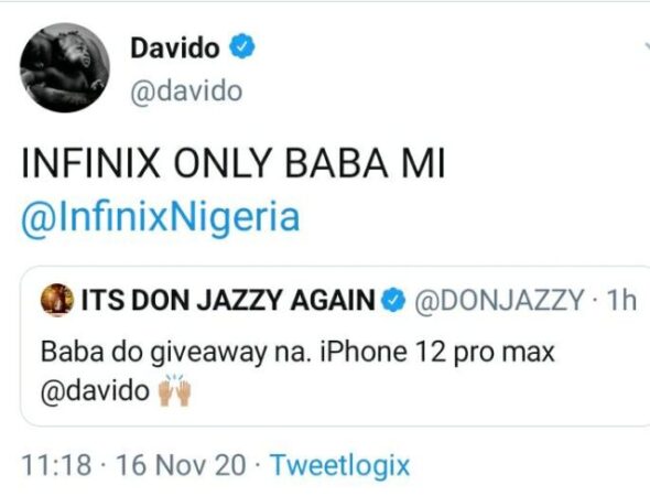 Davido Replies Don Jazzy After Begging Him for Iphone 12
