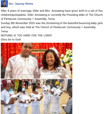 After 8 years of childlessness Ghanaian couple welcomes quintuplets (Photos)