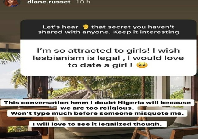 Bbnaija Diane Wish to See Lesbianism Legalized In Nigeria