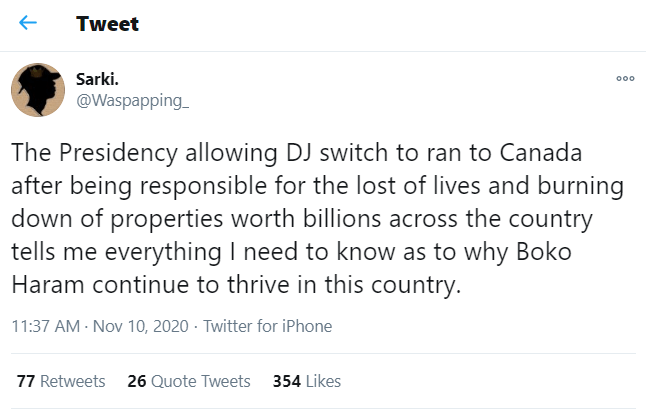 Twitter User Calls Out DJ Switch, Blames Her for Loss of Lives and Properties across the Country