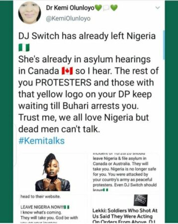 End SARS: DJ Switch Flees Nigeria – Granted Asylum in Canada