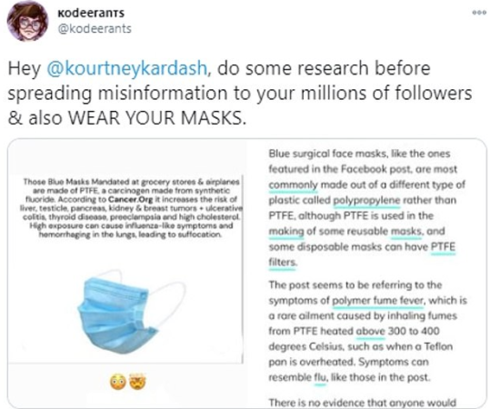 Kourtney Kardashian  Warns Face Masks May Cause Cancer