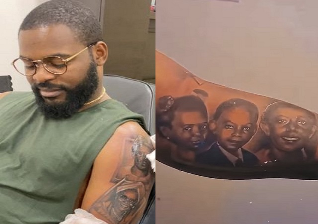 Falz Gets Tattoos of His Nuclear Family on His Arm [Photos]