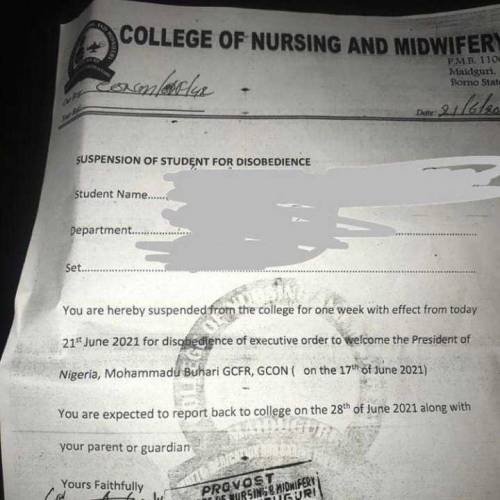 Student Suspends For Not Welcoming Buhari