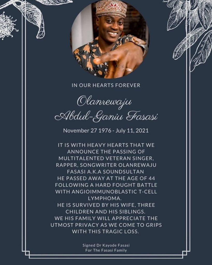 Legendry Nigerian Singer, Sound Sultan Is Dead