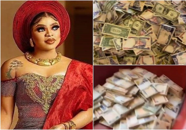Bobrisky Brags As He Shows off bundles Dollar and Naira notes he made at his 30th Birthday Bash