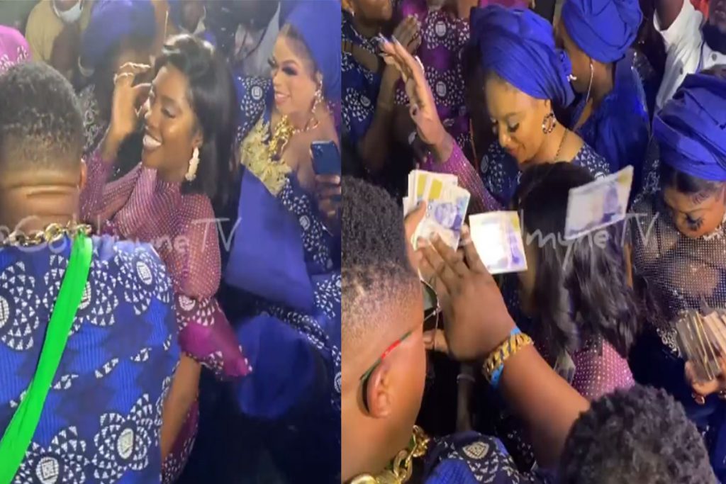 Cubana Chief Priest and Bobrisky Spray Wads of Cash on Tiwa Savage at Her Father’s Funeral [Video]