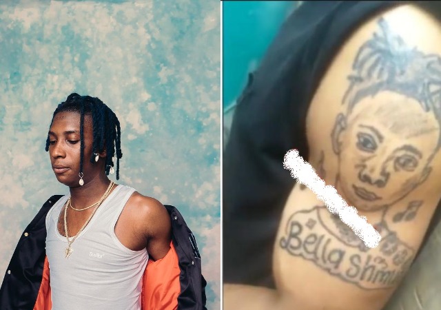 “This Wan Na Isabella” – Reactions as Fan Ink Tattoo of Bella Shmurda’s Face (Video)