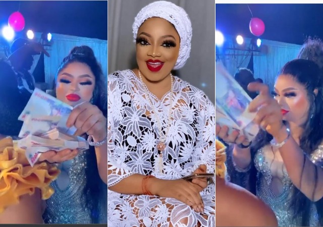 “Maybe He Rented the Money” – Fans React after Bobrisky Sprayed Wads of Cash at Sotayogaga’s Birthday Party [VIDEO]