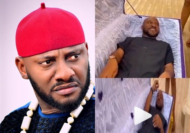 Actor Yul Edochie Proposes To Girlfriend In A Coffin Days After FG Banned Ritual Films [VIDEO]