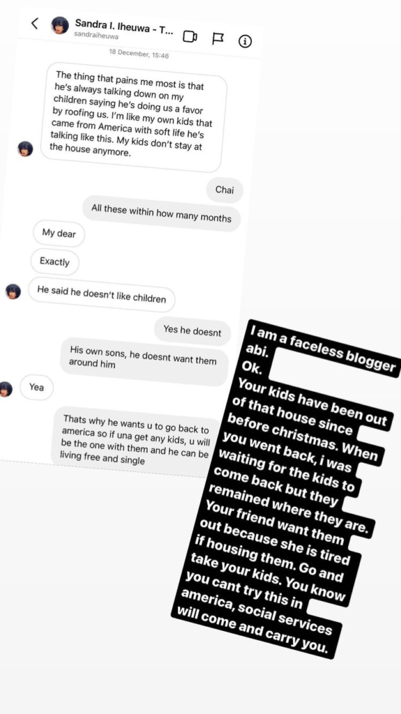 Allege Leaked chat of Sandra Iheuwa lamenting on how husband kicked out Ubi Franklin’s child from his house surfaces