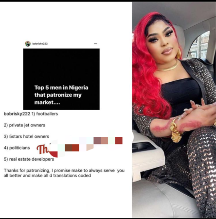 Finally Bobrisky Releases List Of Men ‘Patronizing Her Market’ [See List]
