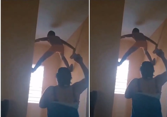 “Orile Spider Man” Reactions As Boy Sticks To Wall to Escape Being Disciplined By Mother [Video]