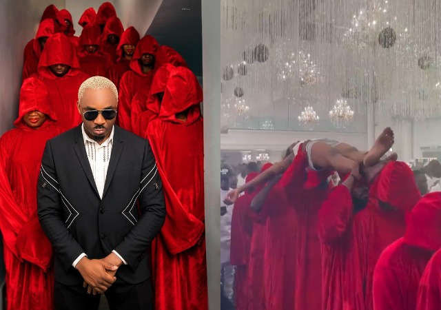 Pretty Mike Storms Lagos Party With Men Dressed In Red Attire Carrying Another Half-Naked Man [VIDEO]