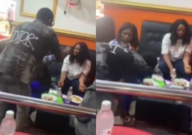 “You even gave him my jacket” – Nigerian man embarrassed girlfriend publicly after catching her on a date with side boyfriend