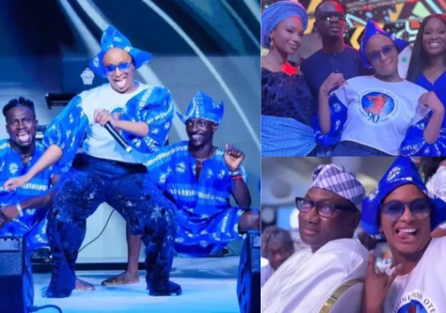 "She is Dressed Like NURTW Chairman, Looks like Kegite Club Members"-DJ Cuppy’s Outfit at Her Grandma’s 90th Birthday Causes Stir