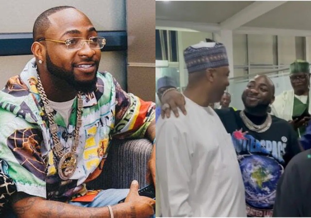 'He’s such a big baby’- Reactions as Davido is spotted wrapping his hand around Bukola Saraki’s neck [Video]