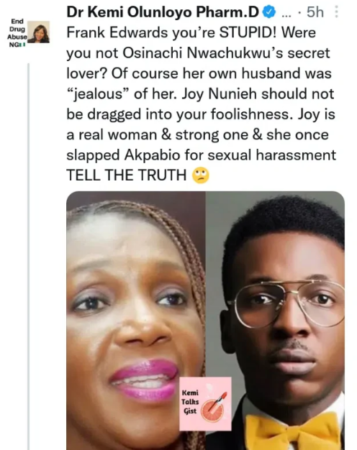 Kemi Olunloyo calls out Frank Edwards with her full chest for being late Osinachi Nwachukwu’s secret lover