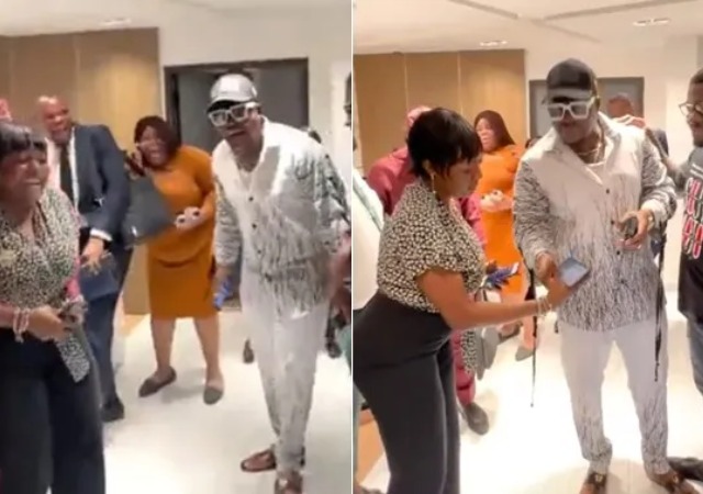 "You are not doing well, how much is my net worth"- Mr Macaroni screams after woman inputs N1m on his phone to be transferred to her