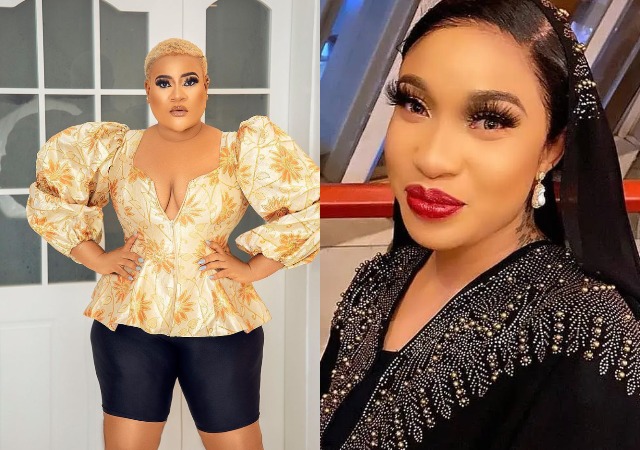 "Birds of the same feather"-Reactions as Tonto Dikeh gives Nkechi Blessing ‘Big Hug’ following her messy fight with ex-husband