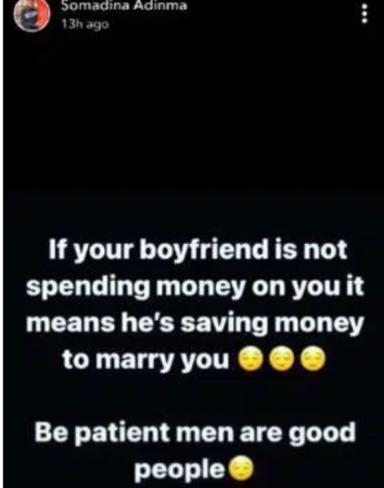 “Na Why Pa Ned Collect Your Babe” – Social Media Users Tackle Somadina Adinma over Recent Post