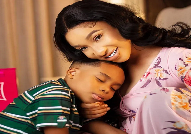 My Son, King Andre Wants to Burst My Plastic Backside worth N5m –Tonto Dikeh Cries Out As Son Repeatedly Smacks Her Backside [Video]