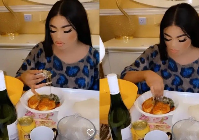 "Best in eating Eba once a year Award, Lie Lie Bob"-Fans Slam Bobrisky For Claiming He Has Only Eaten Eba Once This Year [Video]