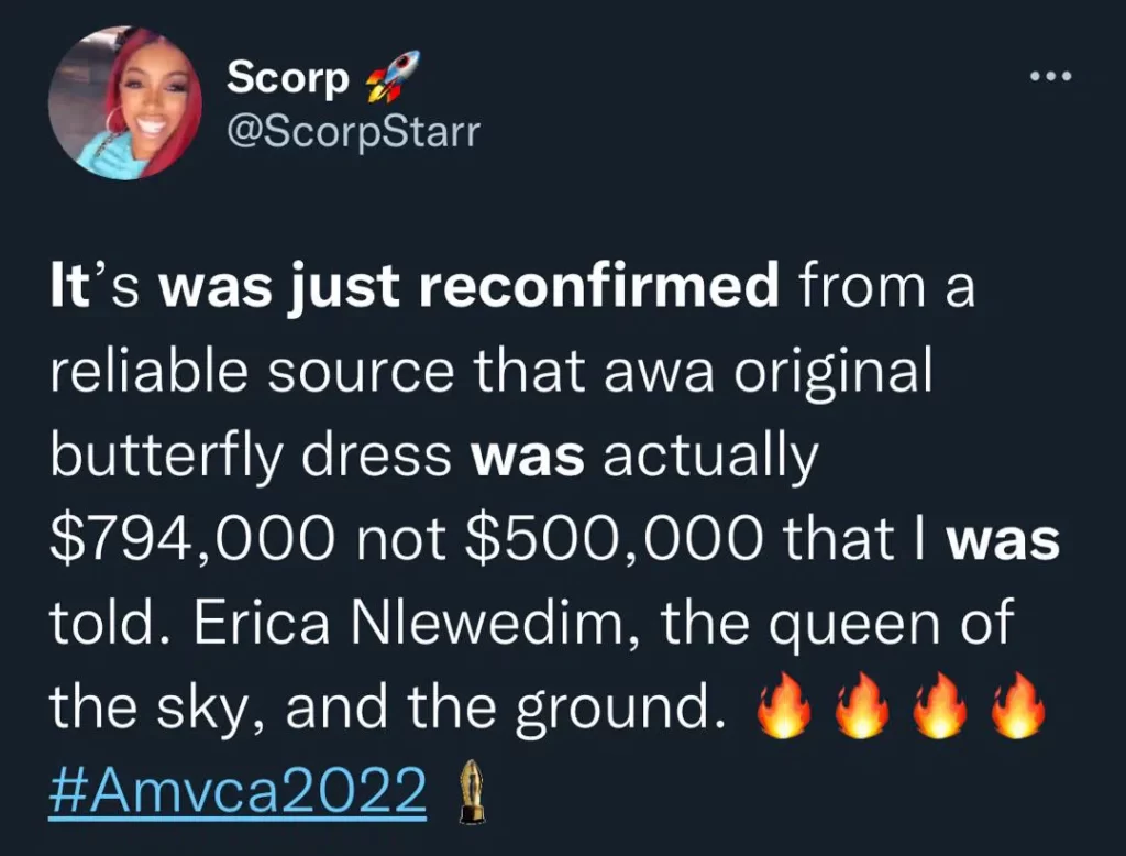 Mixed Reactions as Erica Nlewedim’s Outfit to AMVCA Reportedly Costs N410M