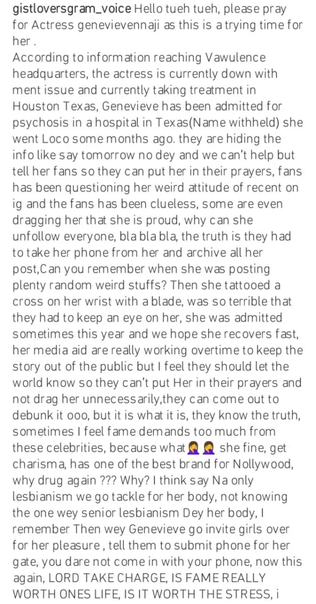 Actress Genevieve Nnaji Allegedly Hospitalized Over Mental Issues Caused By Drug Abuse [Details]