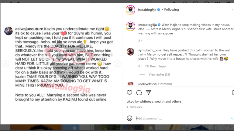 Chain Your Dog and Advise Her to Stop Making Videos in My House, Else…— Mercy Aigbe’s Husband’s First Wife Issues another Warning