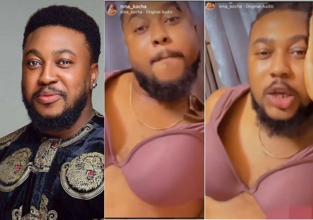 “Na so Bobrisky take start oh- Nosa Rex stirs reactions as he wears a bra, gets a new title [Video]